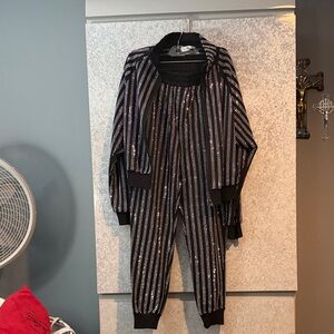 Kiwi Women's Black and White Patterned Bomber Jacket and pants outfit